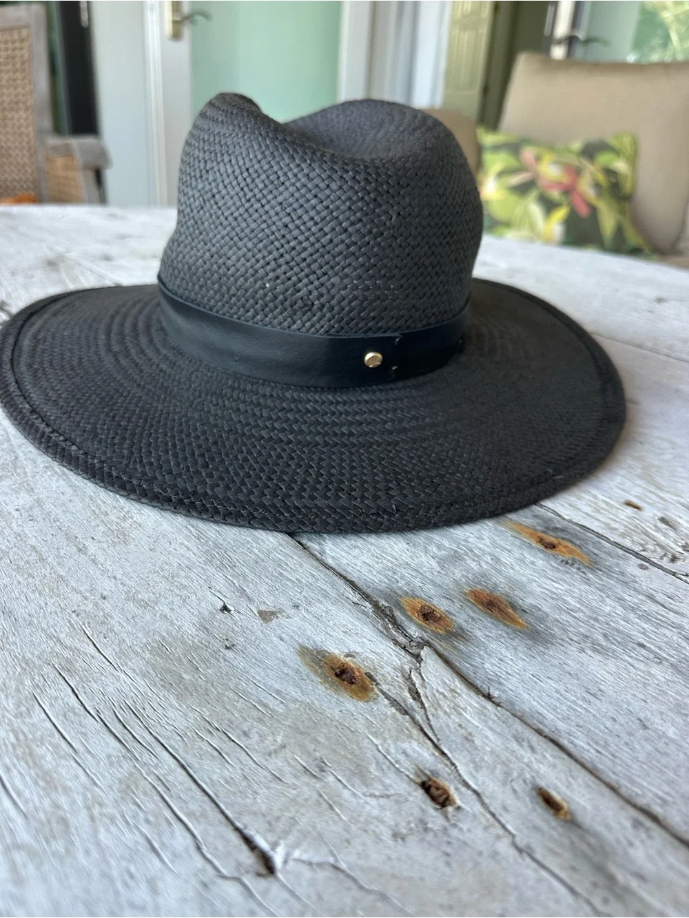 Janessa Leone Simone Black Straw Wide-Brim Fedora NWOT